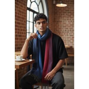 Cashmere Wool Scarf Two Tone Red and Blue Retails $189 New Timeless